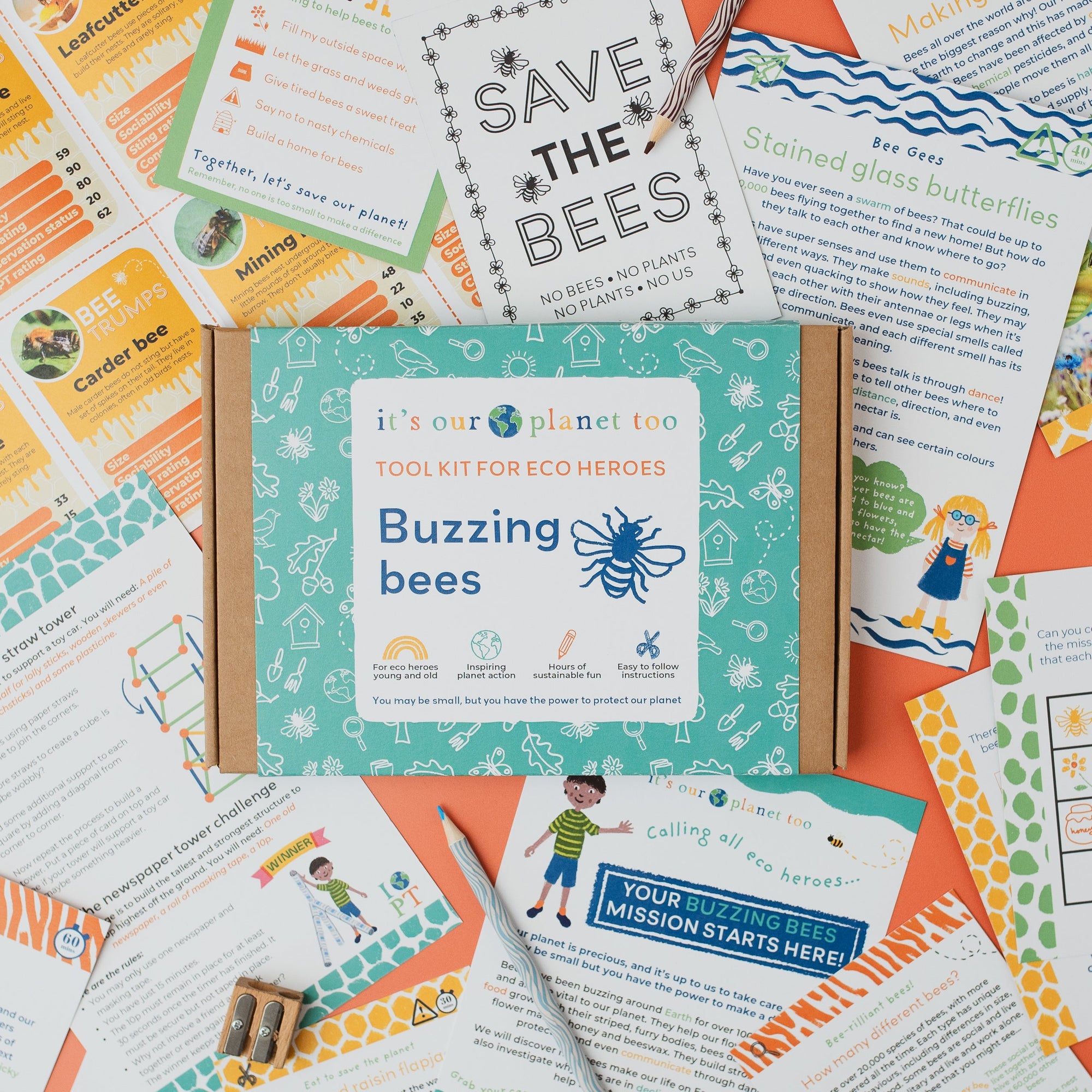 Educational kit for children with 'Save the Bees' theme and various activity sheets.