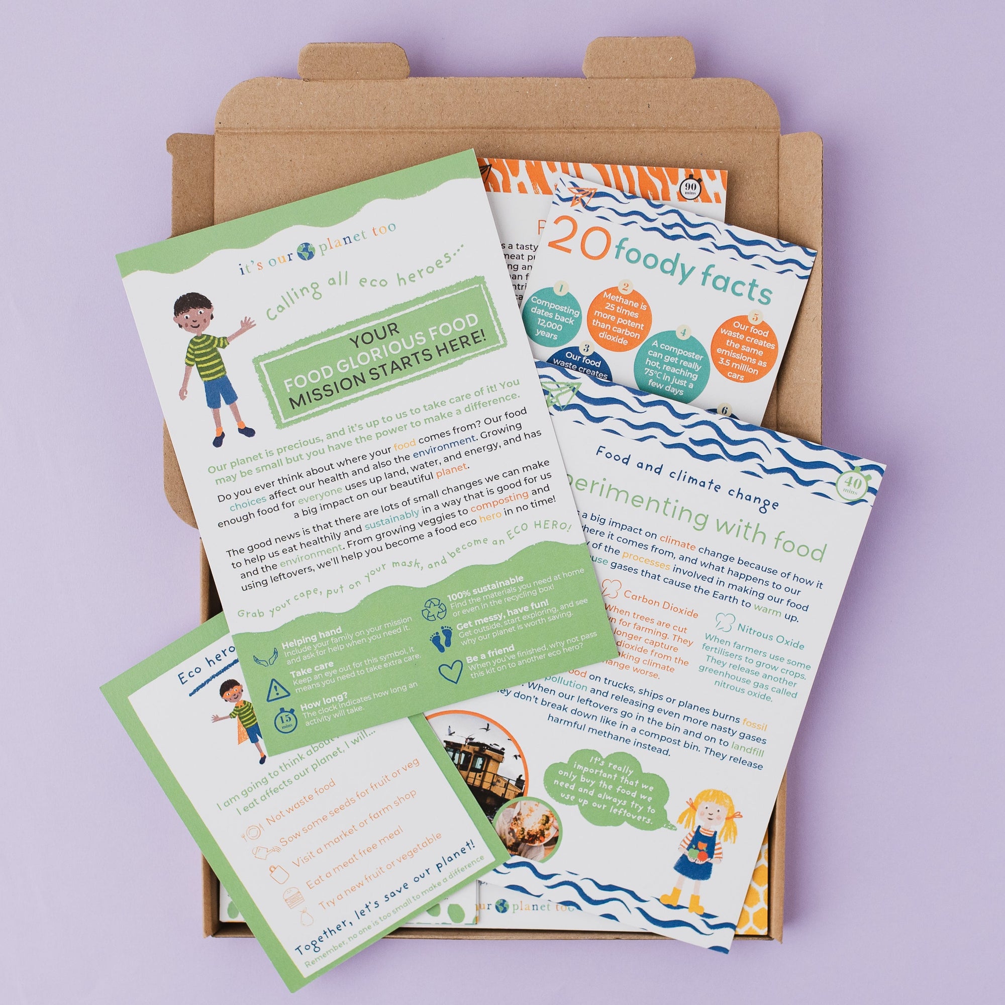 Educational materials on a purple background