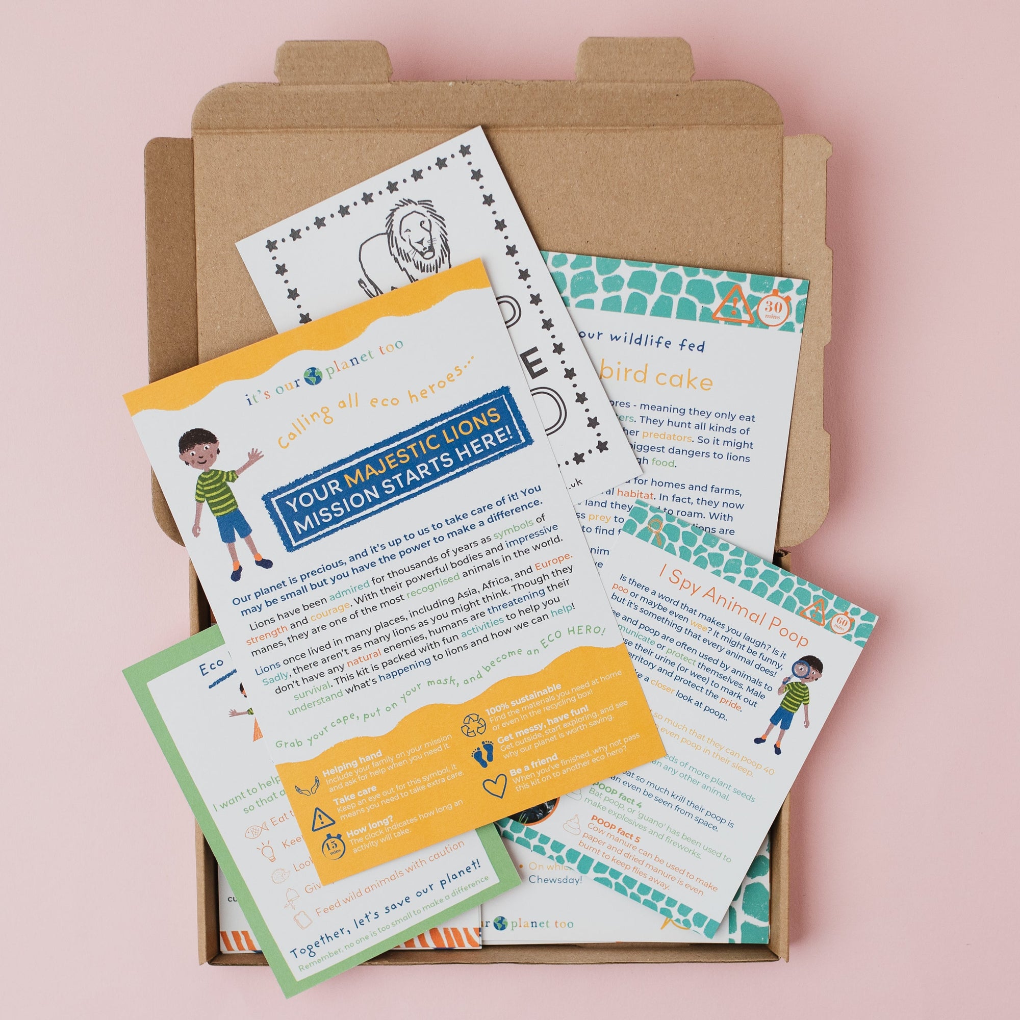 Educational materials including a worksheet and instructions on a pink background